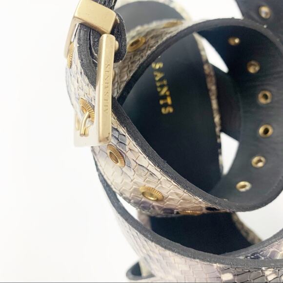 NWT AllSaints Sienna Snakeskin Print Leather Buckle Heeled Platform Sandal 8 - Picture 9 of 10